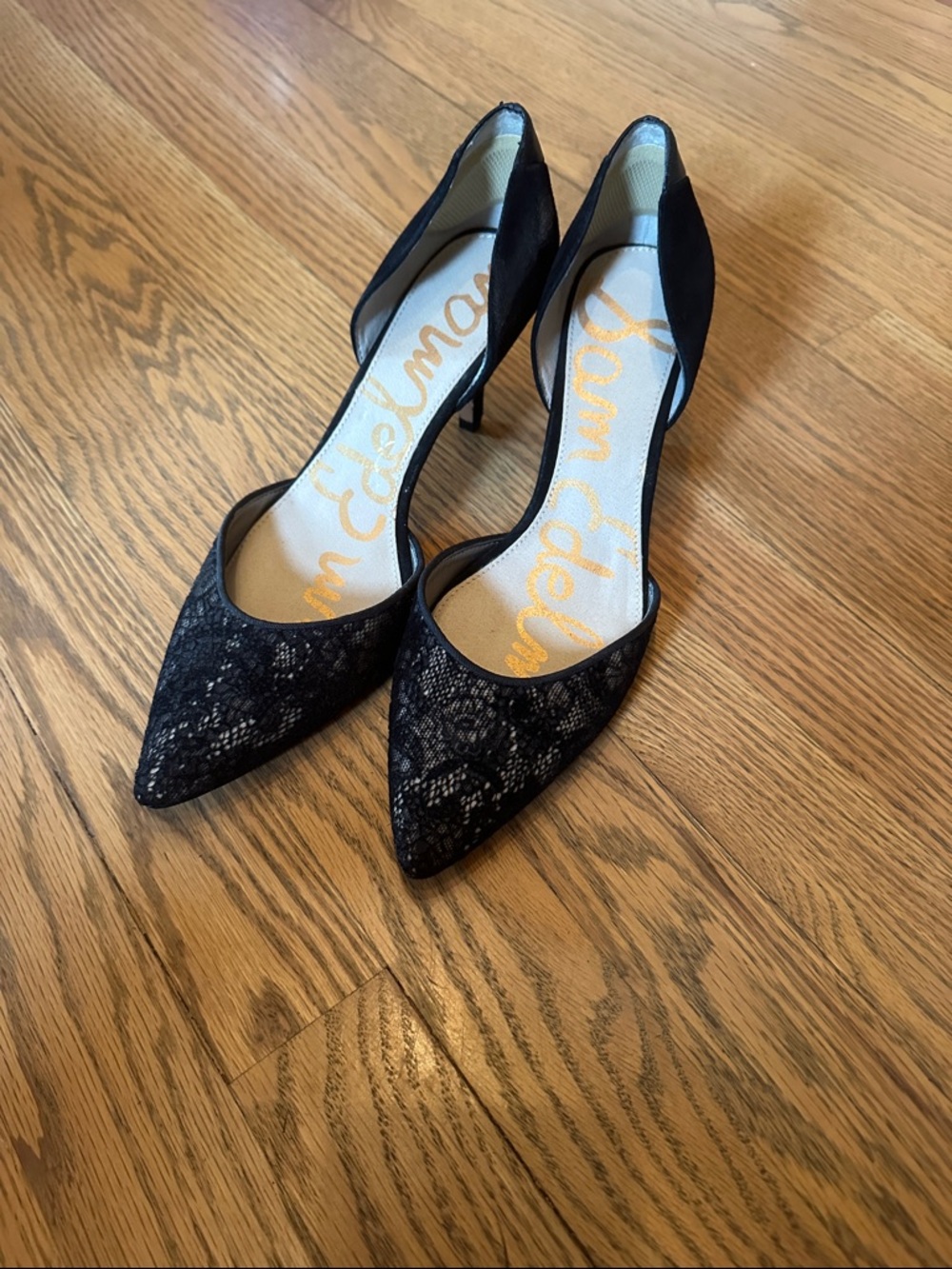Sam Edelman Black Lace Pointed-Toe Heels